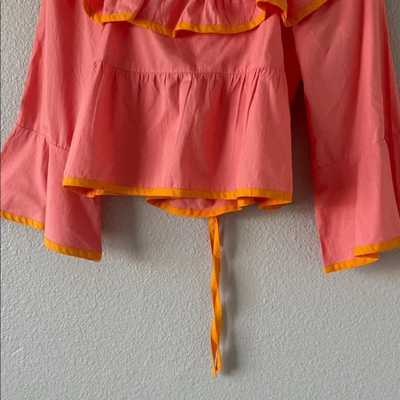 Maeve Anthropologie Pink Square-Neck Ruffle Babydoll Medium Flare sleeve Top M - Picture 5 of 10